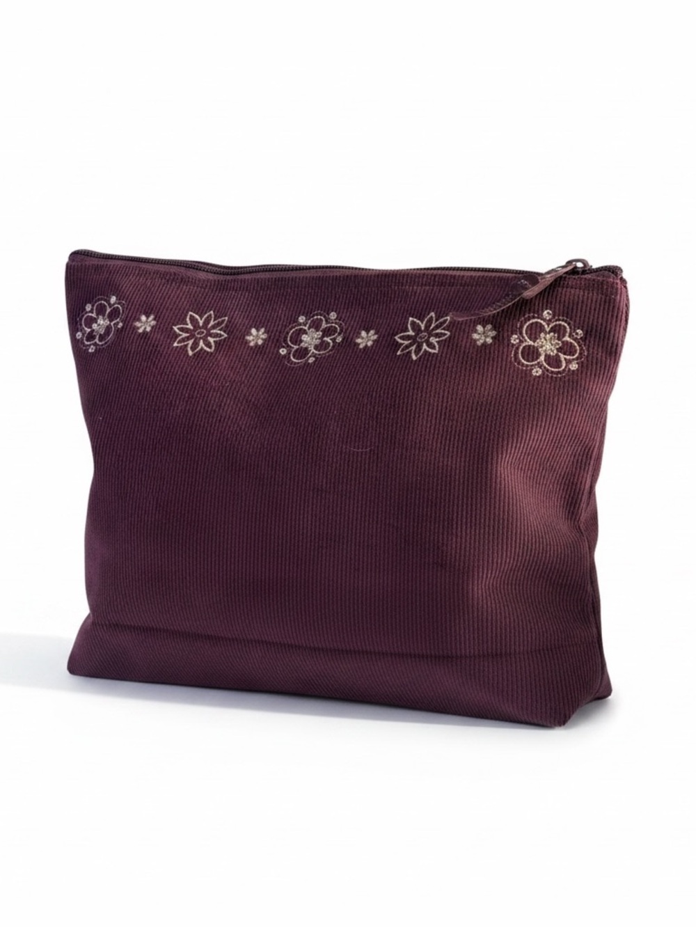 Purple Floral Embroidered Corduroy Cosmetic Pouch made by the thirtyone compant - Picture 3 of 4